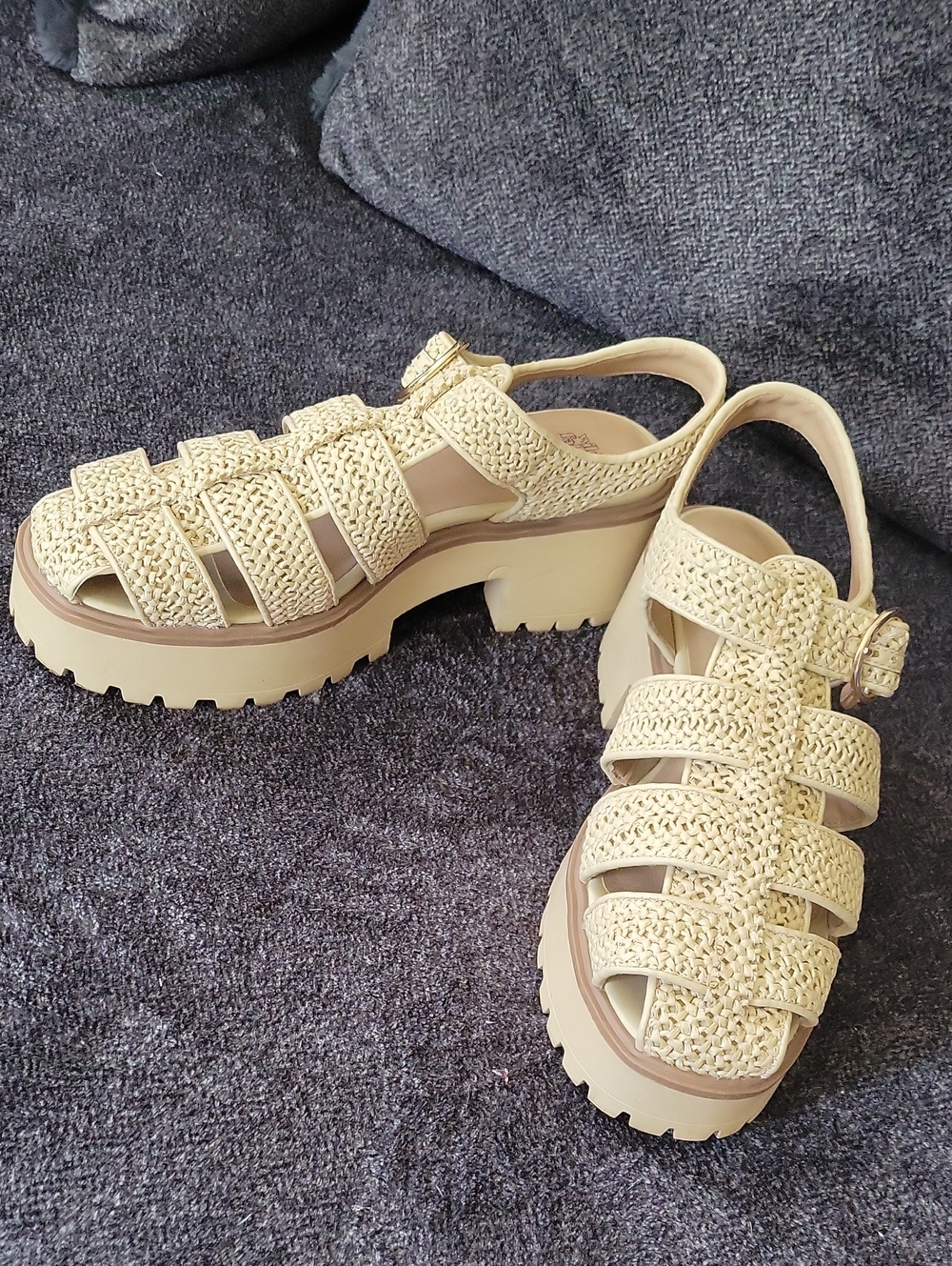 Woven Platform Slingback Sandals in Cream